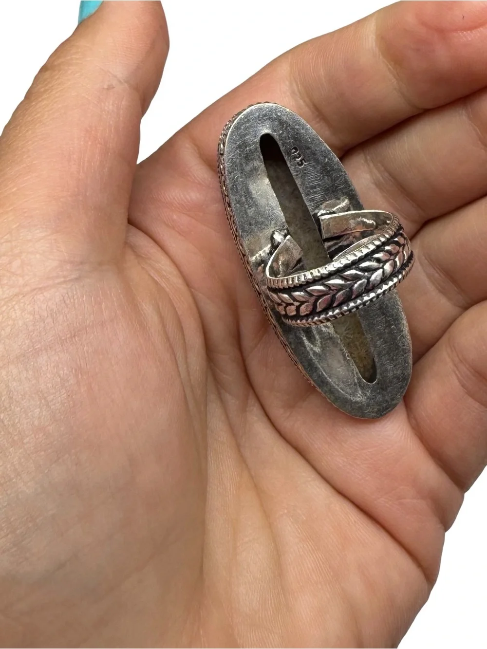 Fossil Coral Ring Size 7 925 Sterling Silver Overlay